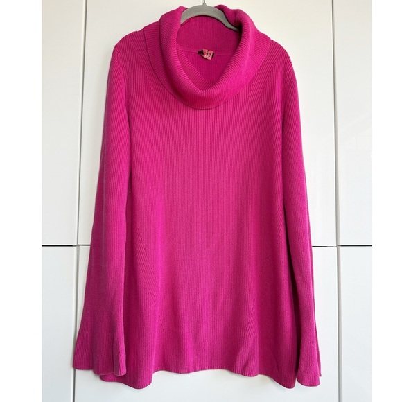 Talbots Cowlneck Sweater Fuchsia Hot Pink Cotton Size Large Flare Sleeves - Picture 1 of 7